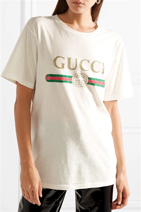 gucci printed tshirt|GUCCI Distressed Printed Cotton.